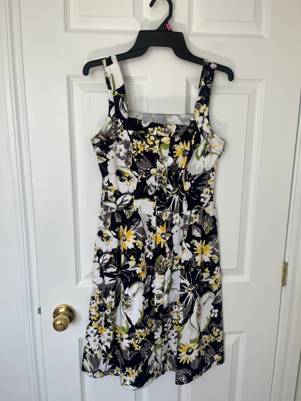 IMNYC Black, White & Yellow Floral Midi Dress